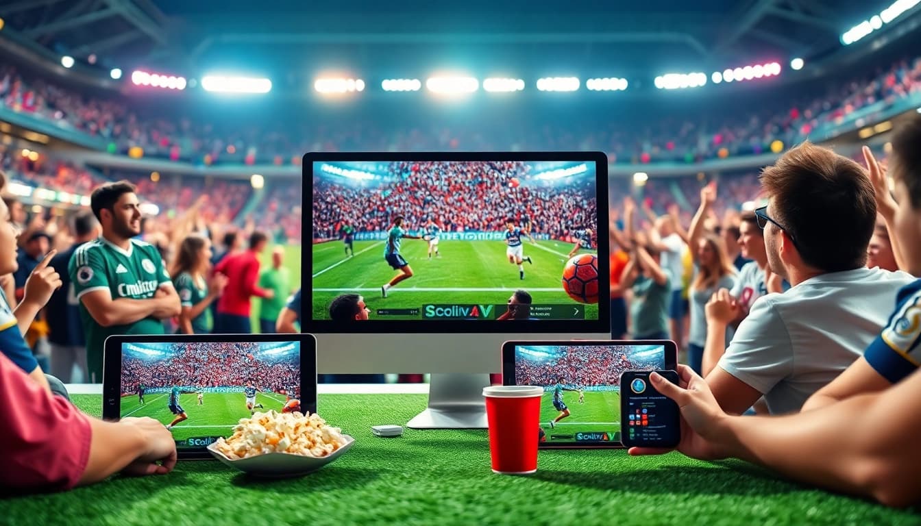 Socolive TV streaming live football match on devices, showcasing an engaging and vibrant viewing experience.