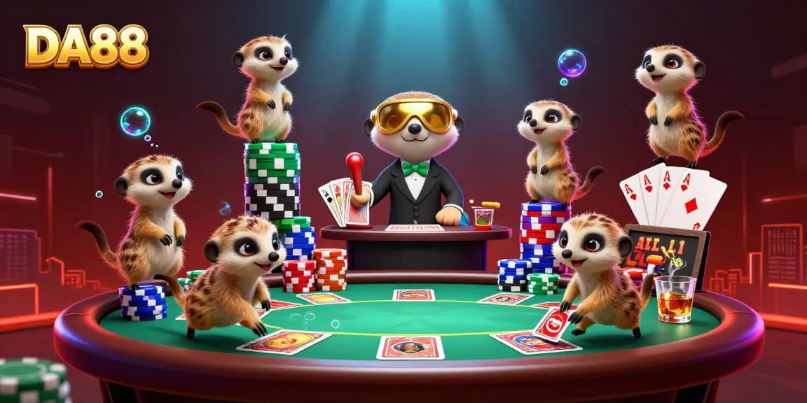 DA88 meerkats running an exciting casino operation with poker elements