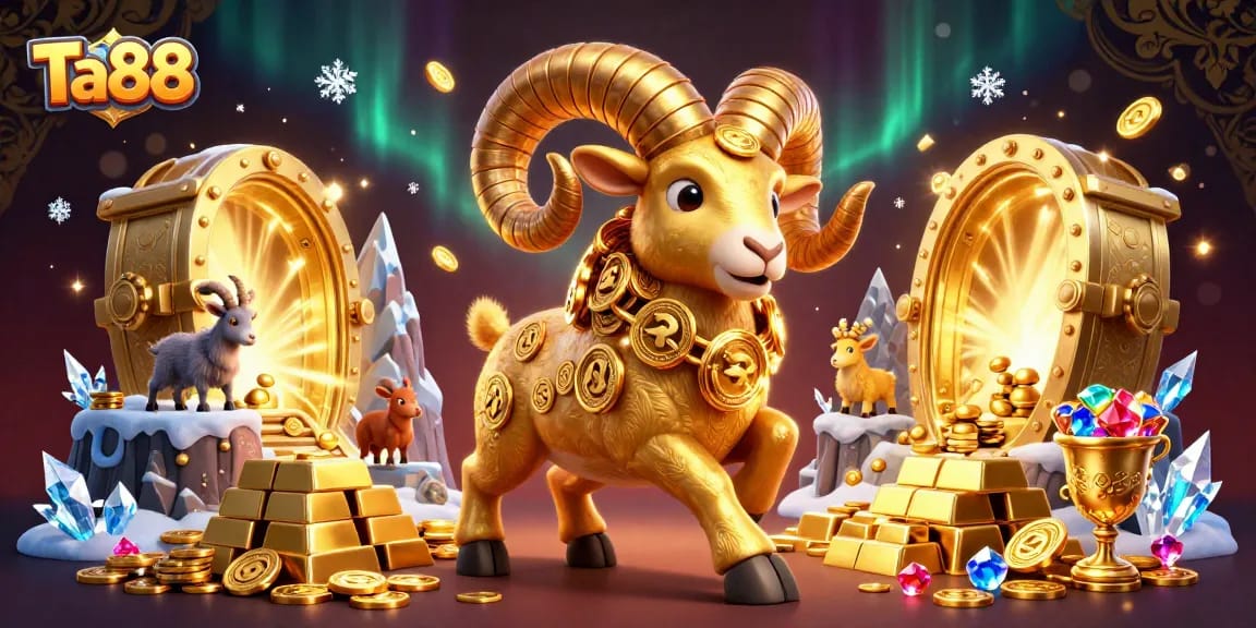 Experience thrilling action with Ta88 as a golden ram charges through treasure in this engaging casino scene.