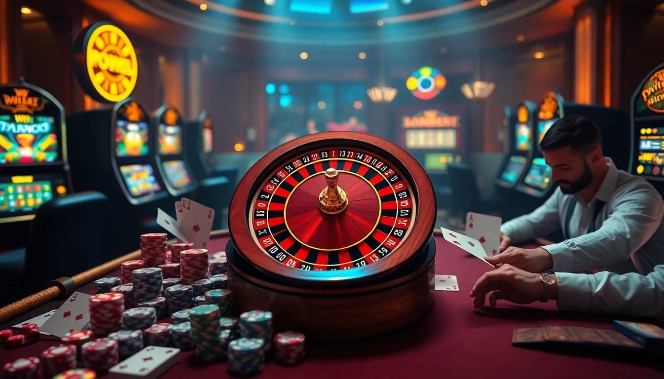 Experience the thrill of gambling at uu88.com with an engaging casino scene featuring poker and roulette.