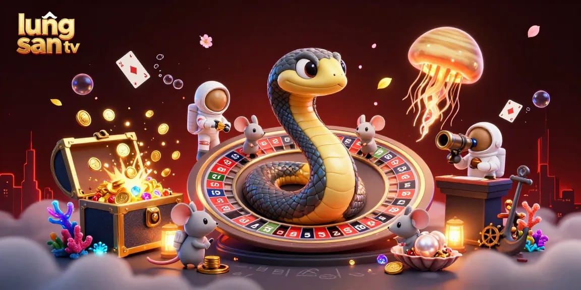 Engage with thrilling cosmic betting at lương sơn tv featuring a roulette-inspired Saturn snake and playful astronaut mice.