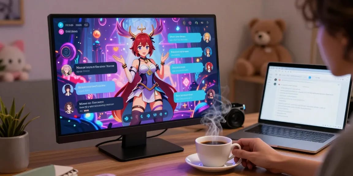 Engaging in ai hentai chat with animated characters in a cozy digital space.