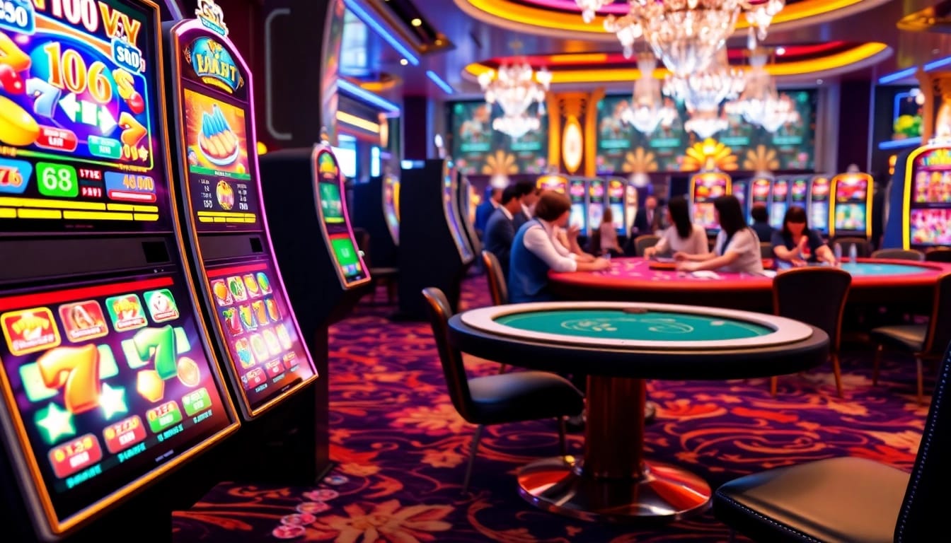 Experience nổ hũ go8 excitement with vibrant slot machines and energetic gamblers.