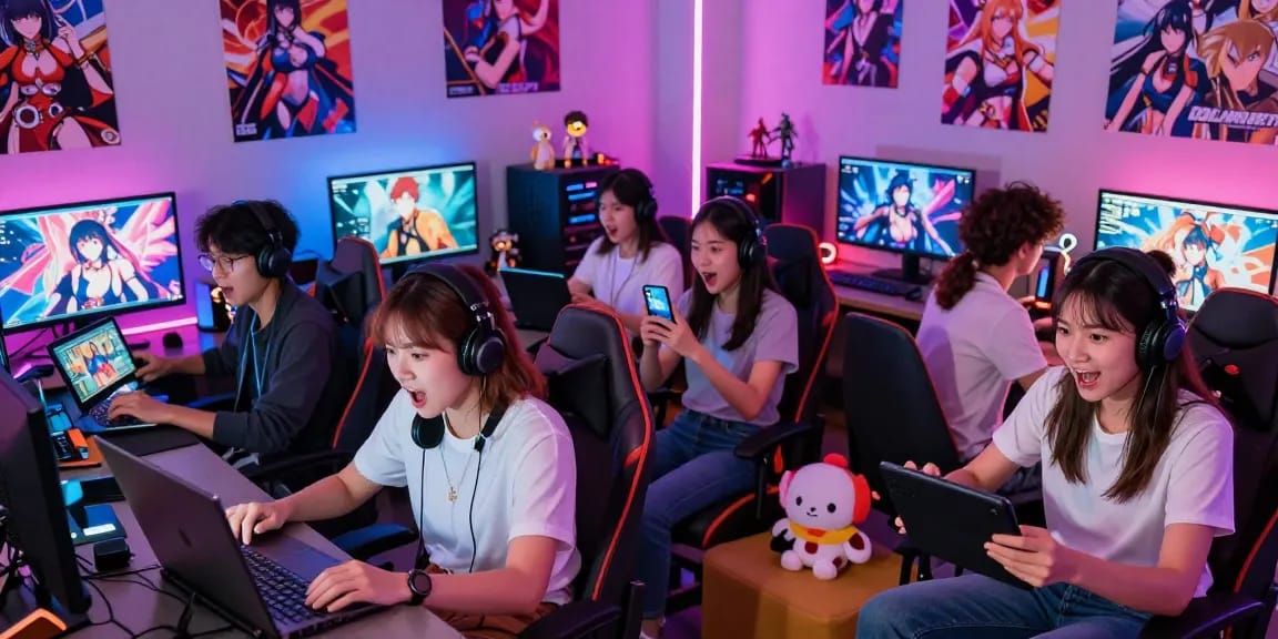 Players enjoying engaging hentai games in a vibrant gaming lounge setting