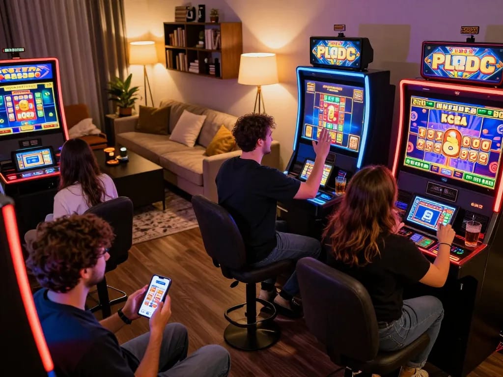 Players enjoying slots on SX88 com at home, celebrating wins with excitement and ambiance.