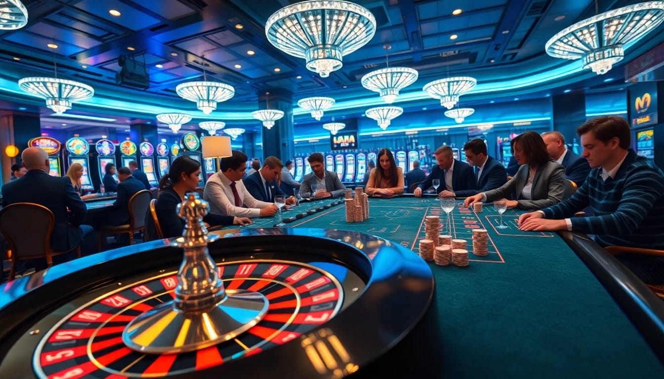 Engaging in thrilling C168 gambling strategy at a luxurious casino table surrounded by vibrant visuals.