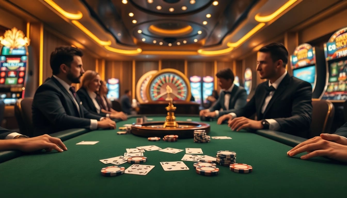 A thrilling poker game at https://max88.bz/ showcasing cards and poker chips in an elegant casino setting.