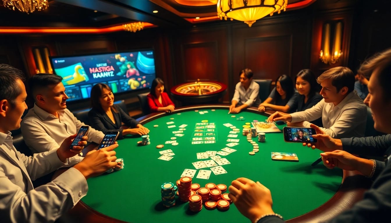 Play thrilling Game bài đổi thưởng at an elegant casino poker table with vibrant chips and cards.
