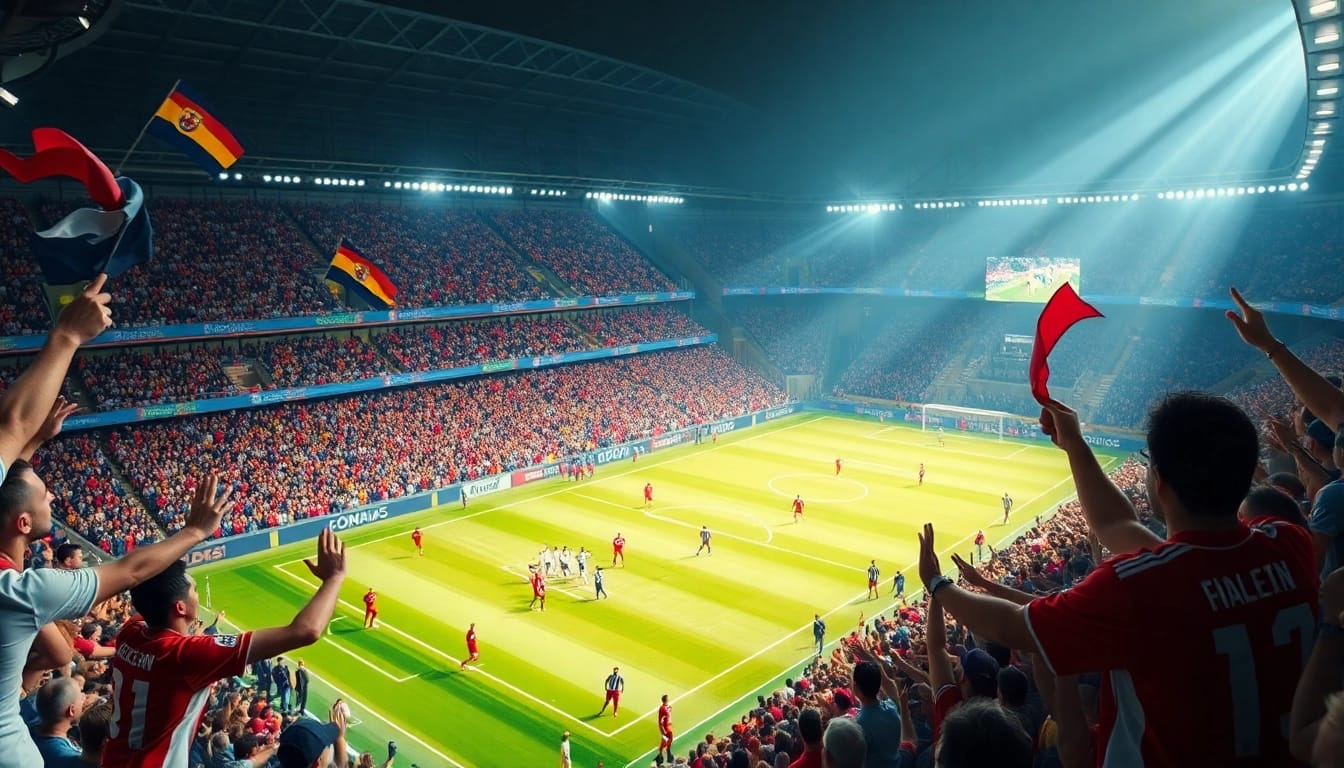 Live football match excitement at okwintv.zone with fans, players, and vibrant stadium atmosphere.