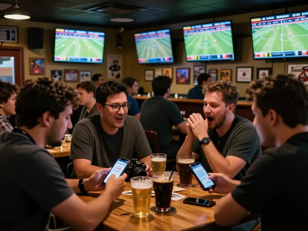 Savoring the excitement of soi keo nha cai during a live sports betting event in a vibrant sports bar atmosphere.