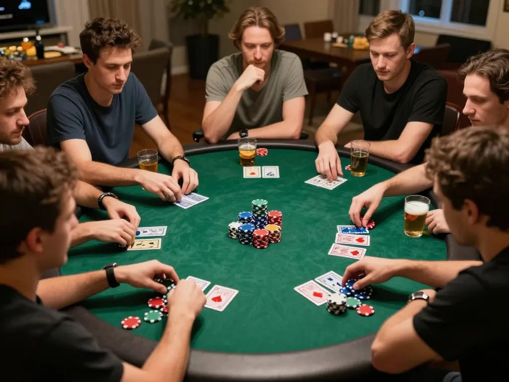 Players enjoy an intense night of poker at home, embracing the excitement of cm88 strategies.