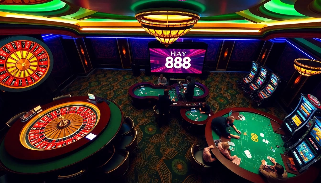 Engaged gamblers enjoying a vibrant casino experience at HAY 88 gaming tables.