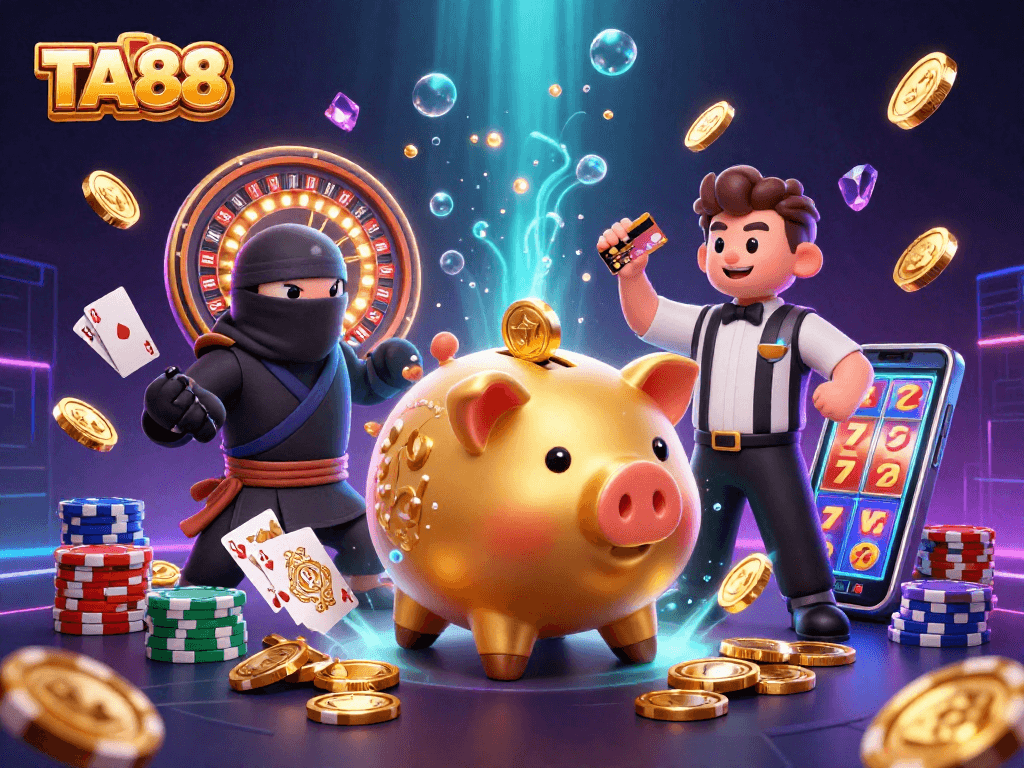 Engage with TA88's vibrant 3D casino adventure featuring characters in dynamic action.