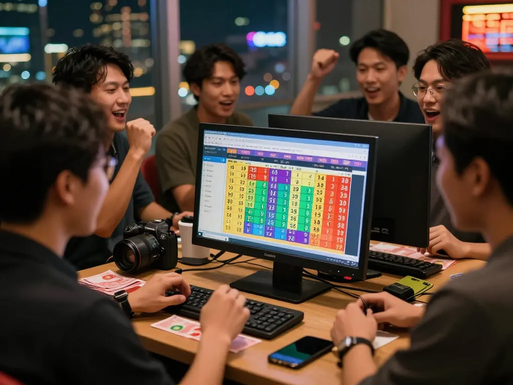 Group celebrating lô đề winnings with dynamic betting interface in a vibrant urban setting
