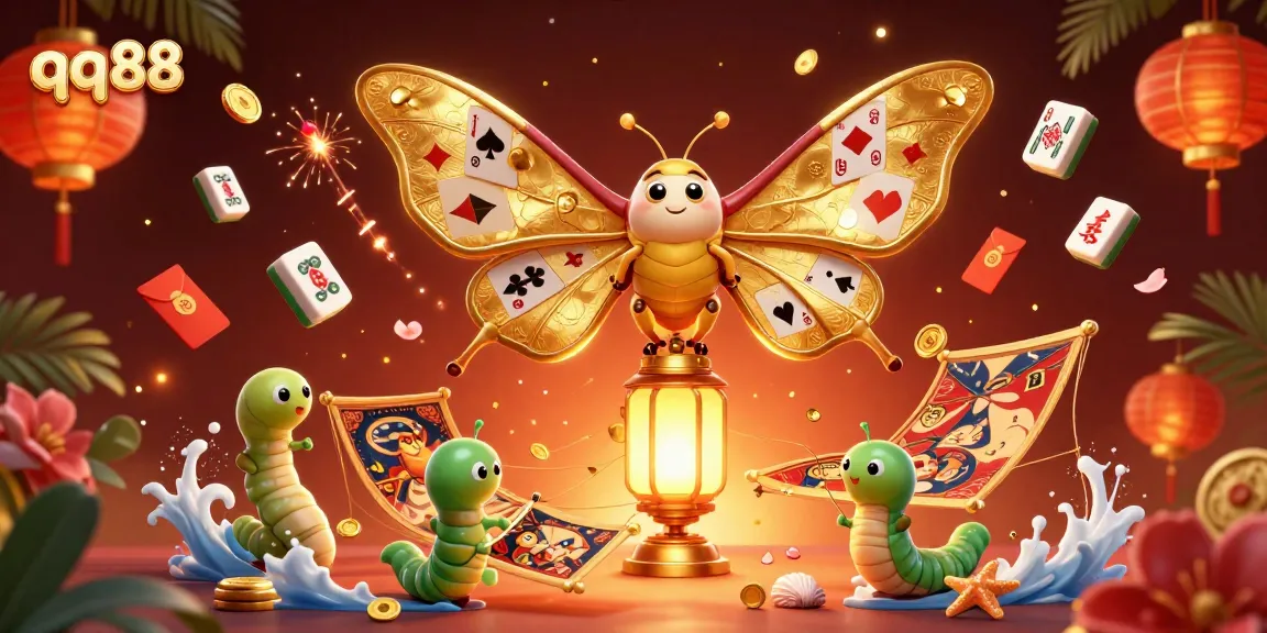 Play casino games like qq88 with 3D golden moth and vibrant gaming elements
