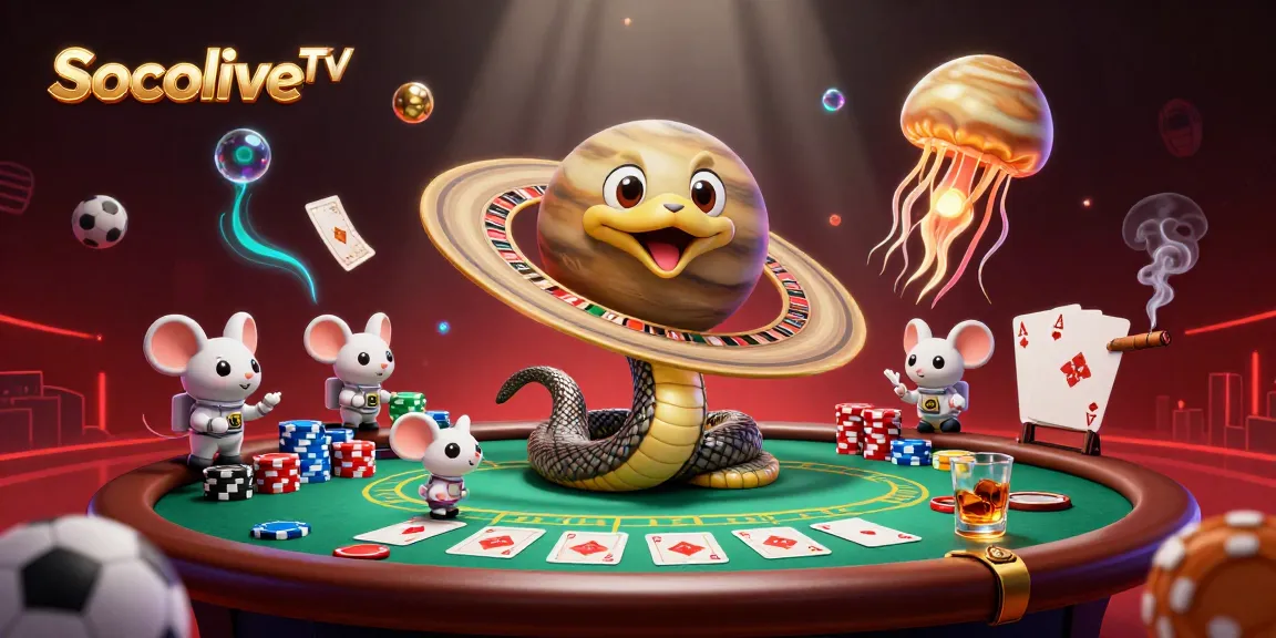 Socolive TV transforms betting with astronaut mice on a roulette-like Saturn ring and cosmic dealer.