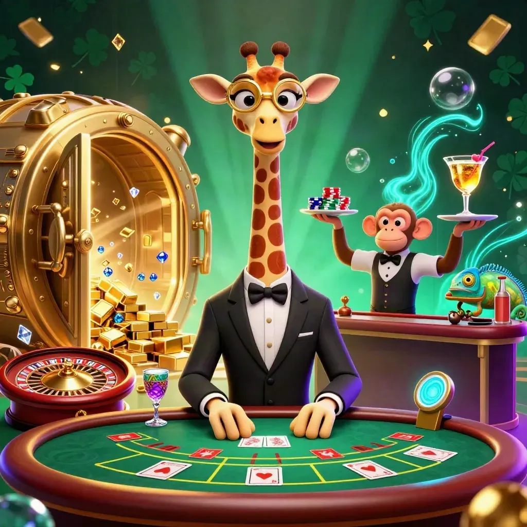 Giraffa in abito, scimmia valet e camaleonte barista tra forziere d’oro e luci neon