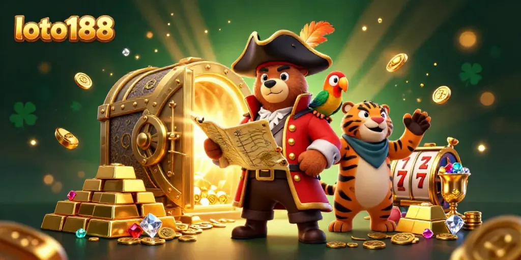 Engage with loto188's online gaming through vibrant pirate-themed casino illustration.