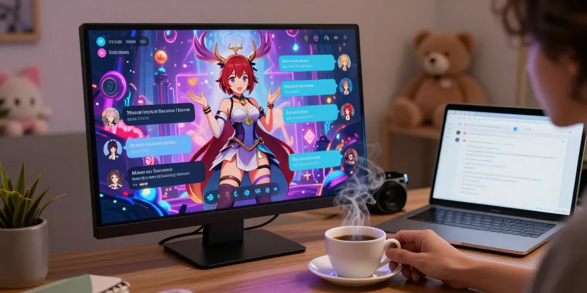 Engaging in ai hentai chat with animated characters in a cozy digital space.