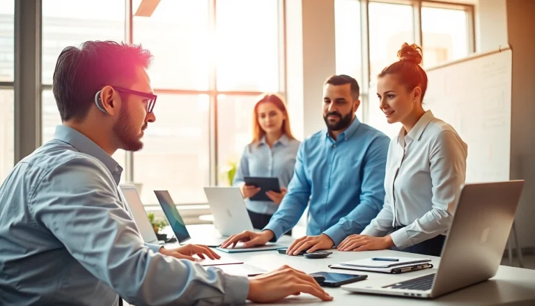 AI Employee collaborating with a human team in a modern office environment